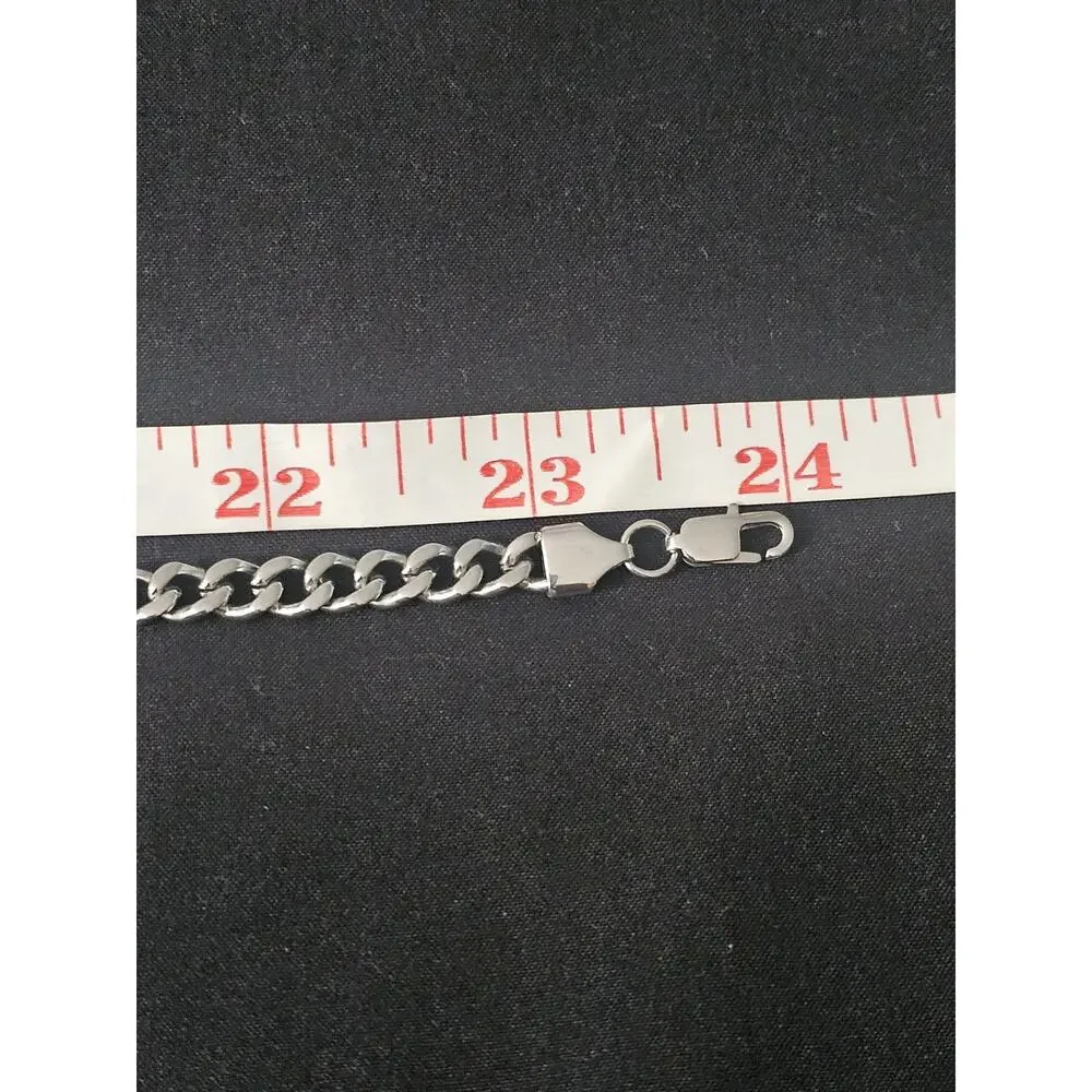 24in silver Stainless Steel-6mm Cuban Link Chain Necklace